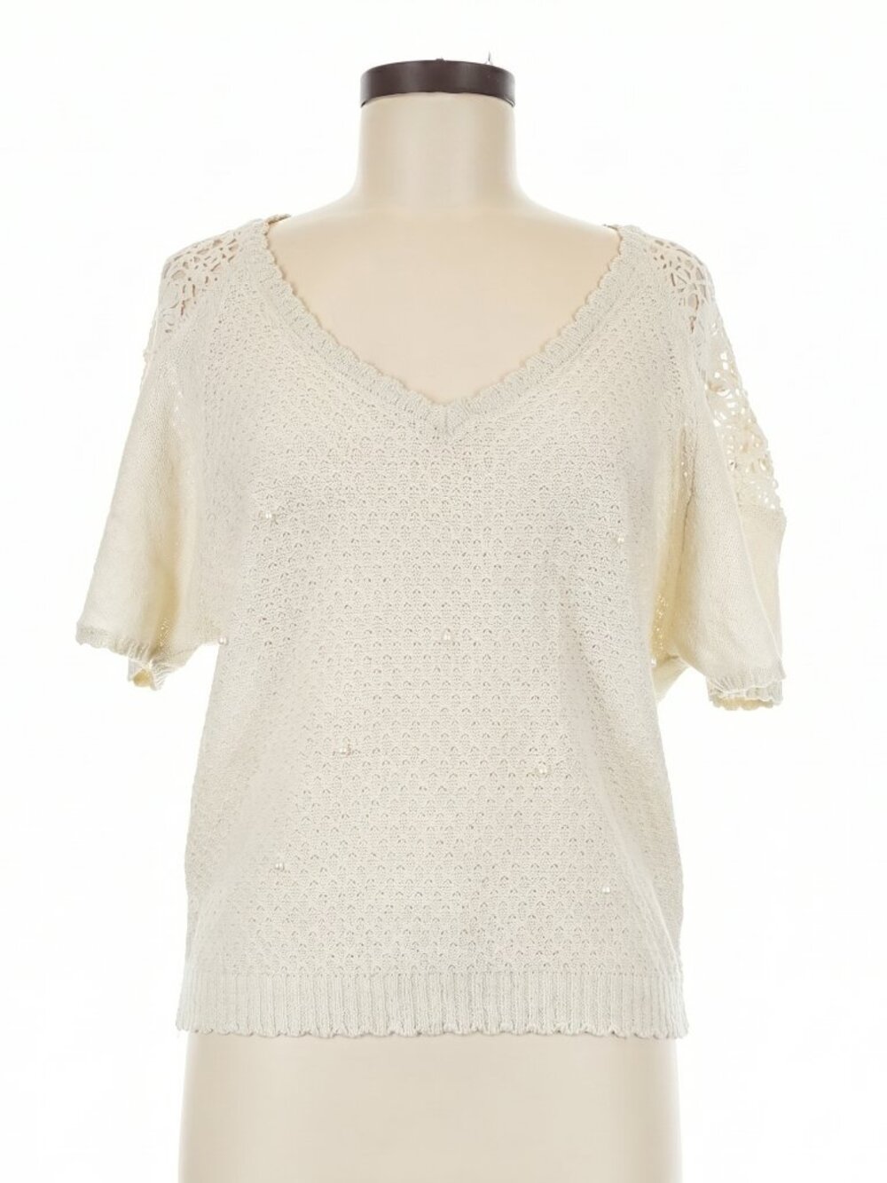 AXES FEMME coquette himekaji ivory crochet top w/pearl details - Picture 3 of 8
